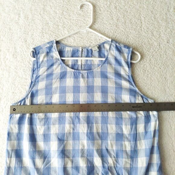 J. Crew Factory Top Cotton Linen Blue White Gingham Sleeveless Front Womens 14 - Picture 7 of 12
